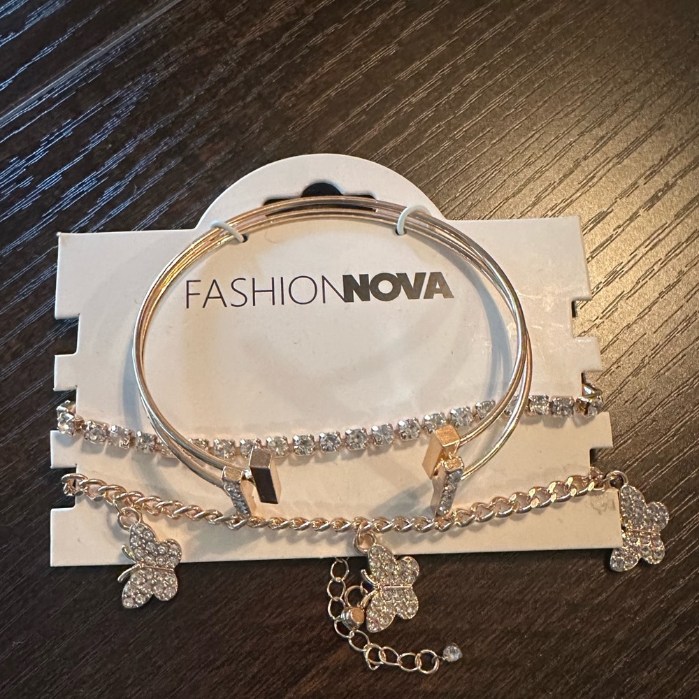 Fashion Nova Gold and Silver Charm Bracelet Trio